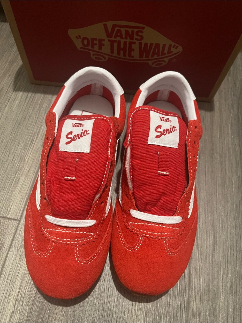 Vans Serio Red and White Slip-On Sneakers Women’s size 6 or Men size 4.5